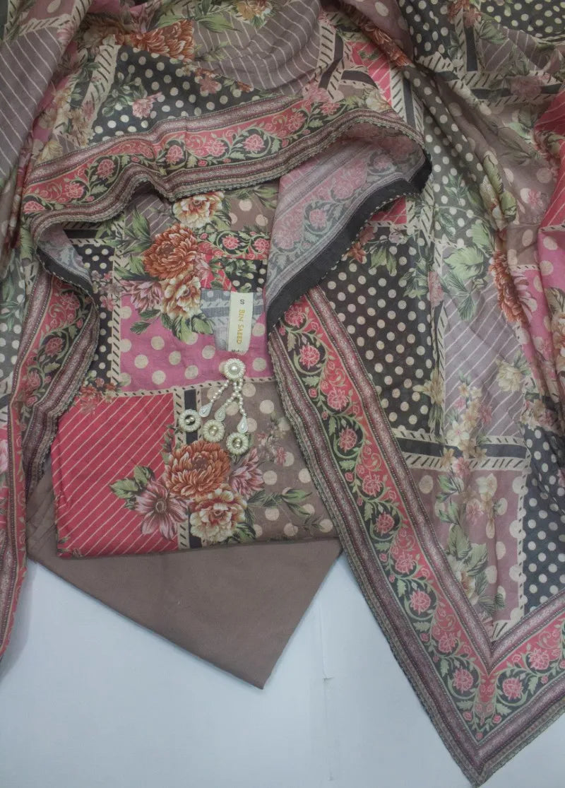 3 Piece Printed Stitched MultiColor Lawn Shirt with Trouser & Dupatta