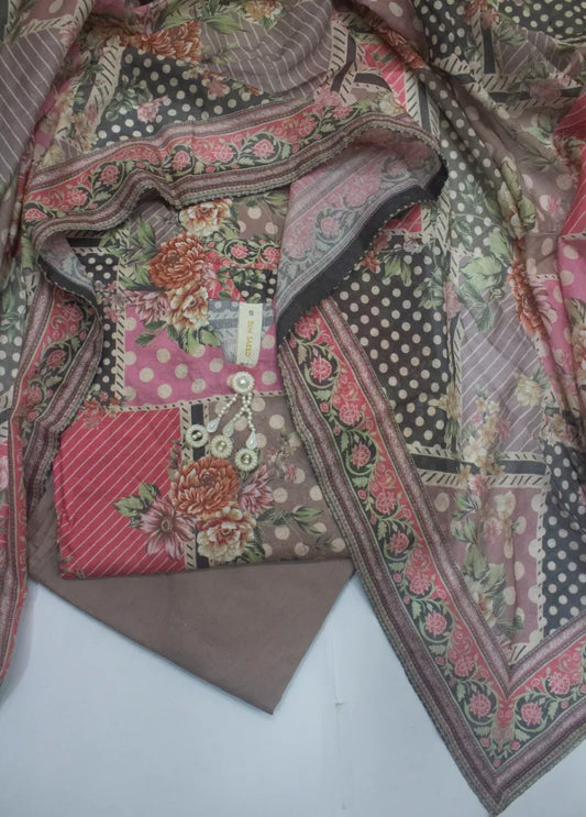 3 Piece Printed Stitched MultiColor Lawn Shirt with Trouser & Dupatta