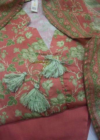 3 Piece Printed Stitched Peach Color Lawn Shirt with Trouser & Dupatta
