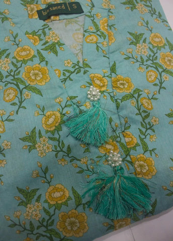 2 Piece Printed Stitched Turquoise Color Lawn Shirt and Farshi Shalwar