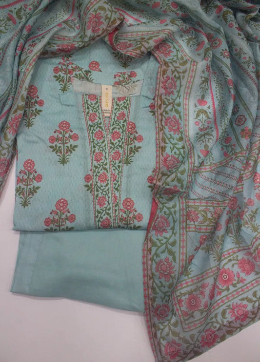 3 Piece Printed Stitched Pastel Blue Color Lawn Shirt with Trouser & Dupatta \