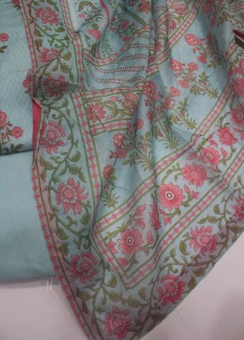 3 Piece Printed Stitched Pastel Blue Color Lawn Shirt with Trouser & Dupatta \