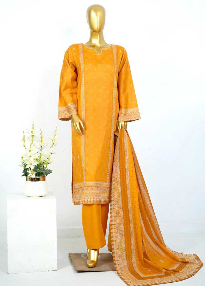 3 Piece Printed Stitched Orange Color Lawn Shirt with Trouser & Dupatta