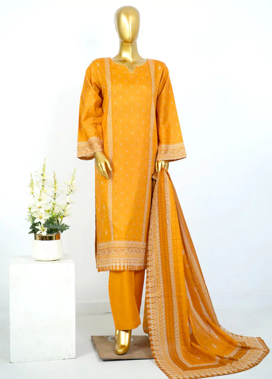 3 Piece Printed Stitched Orange Color Lawn Shirt with Trouser & Dupatta