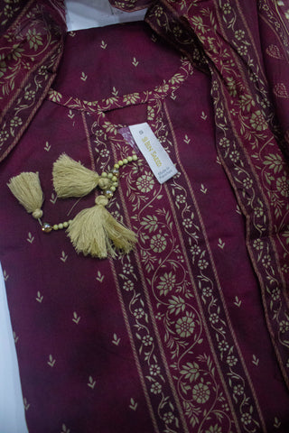 3 Piece Printed Stitched Maroon Color Lawn Shirt with Trouser & Dupatta