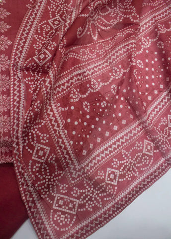 3 Piece Printed Stitched Red Color Lawn Shirt with Trouser & Dupatta