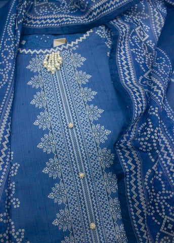 3 Piece Printed Stitched Ink Blue Color Lawn Shirt with Trouser & Dupatta