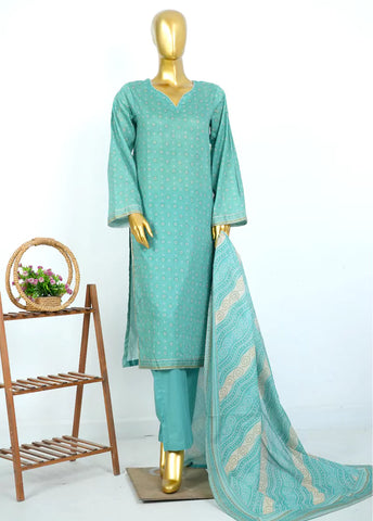 3 Piece Printed Stitched Turquoise Color Lawn Shirt with Trouser & Dupatta