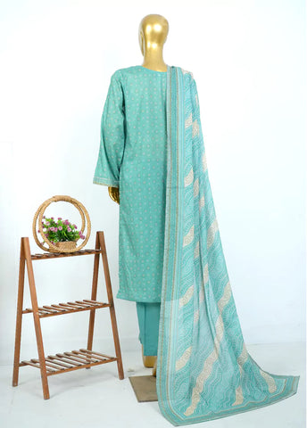 3 Piece Printed Stitched Turquoise Color Lawn Shirt with Trouser & Dupatta