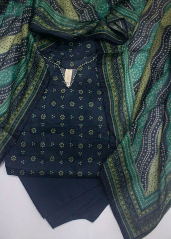 3 Piece Printed Stitched Navy Blue Color Lawn Shirt with Trouser & Dupatta