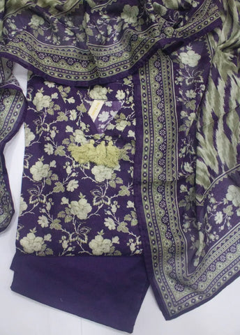 3 Piece Printed Stitched Purple Color Lawn Shirt with Trouser & Dupatta