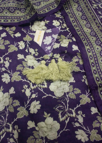 3 Piece Printed Stitched Purple Color Lawn Shirt with Trouser & Dupatta