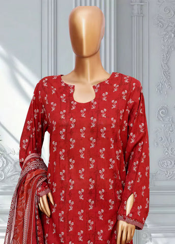 3 Piece Printed Red Color Lawn Shirt with Trouser & Dupatta