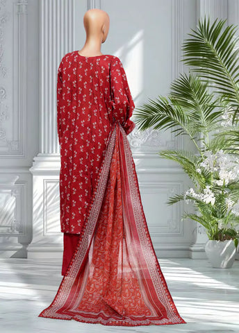 3 Piece Printed Red Color Lawn Shirt with Trouser & Dupatta