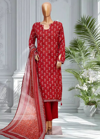 3 Piece Printed Red Color Lawn Shirt with Trouser & Dupatta