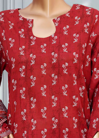 3 Piece Printed Red Color Lawn Shirt with Trouser & Dupatta