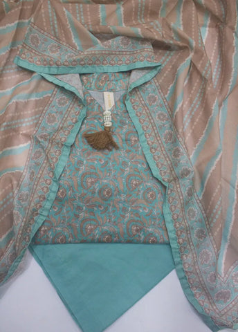 3 Piece Printed Stitched Blue Color Lawn Shirt with Trouser & Dupatta