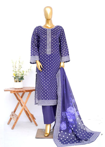 3 Piece Printed Stitched Purple Color Lawn Shirt with Trouser & Dupatta