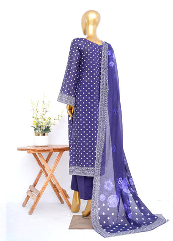 3 Piece Printed Stitched Purple Color Lawn Shirt with Trouser & Dupatta
