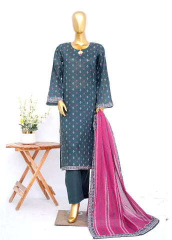 3 Piece Printed Stitched Spruce Blue Color Lawn Shirt with Trouser & Dupatta