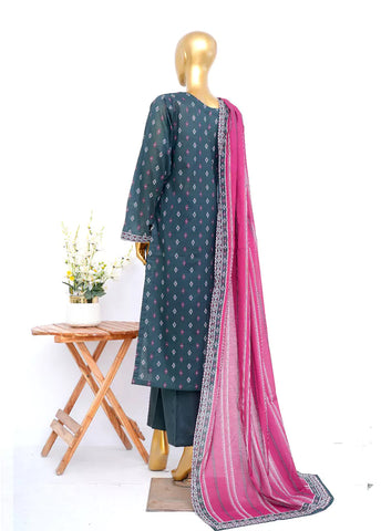 3 Piece Printed Stitched Spruce Blue Color Lawn Shirt with Trouser & Dupatta