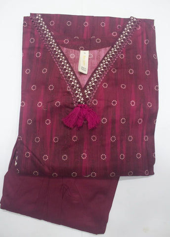2 Piece Printed Stitched Maroon Color Lawn Shirt and Farshi Shalwar