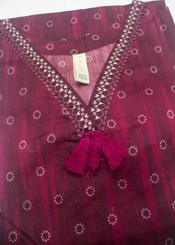 2 Piece Printed Stitched Maroon Color Lawn Shirt and Farshi Shalwar