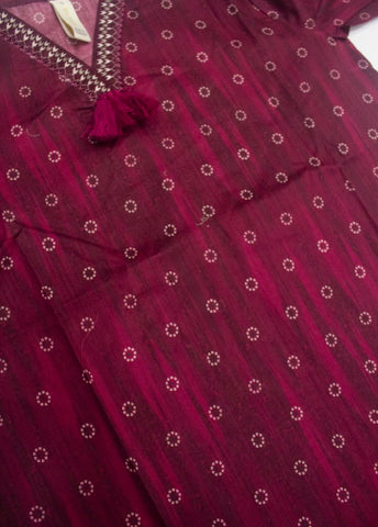 2 Piece Printed Stitched Maroon Color Lawn Shirt and Farshi Shalwar