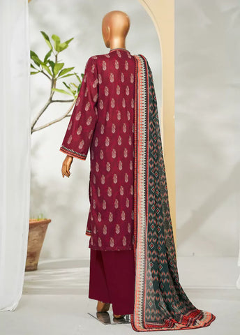 3 Piece Printed Maroon Color Lawn Shirt with Trouser & Dupatta