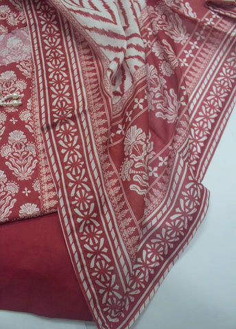 3 Piece Printed Stitched Red Color Lawn Shirt with Trouser & Dupatta