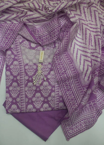 3 Piece Printed Stitched Lilac Color Lawn Shirt with Trouser & Dupatta