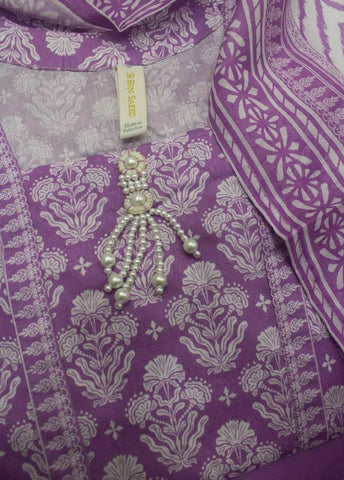 3 Piece Printed Stitched Lilac Color Lawn Shirt with Trouser & Dupatta