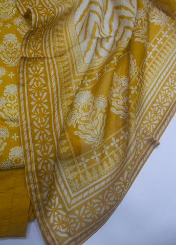 3 Piece Printed Stitched Yellow Color Lawn Shirt with Trouser & Dupatta