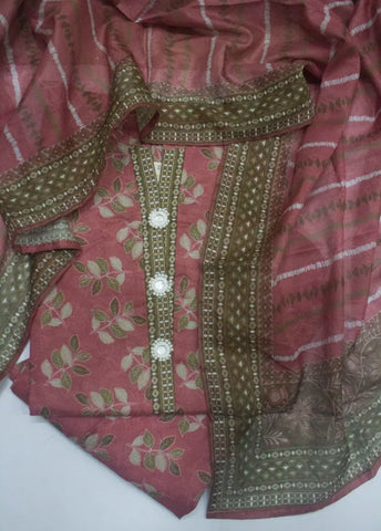 3 Piece Printed Stitched Candy Pink Color Lawn Shirt with Farshi Shalwar & Dupatta