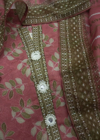 3 Piece Printed Stitched Candy Pink Color Lawn Shirt with Farshi Shalwar & Dupatta