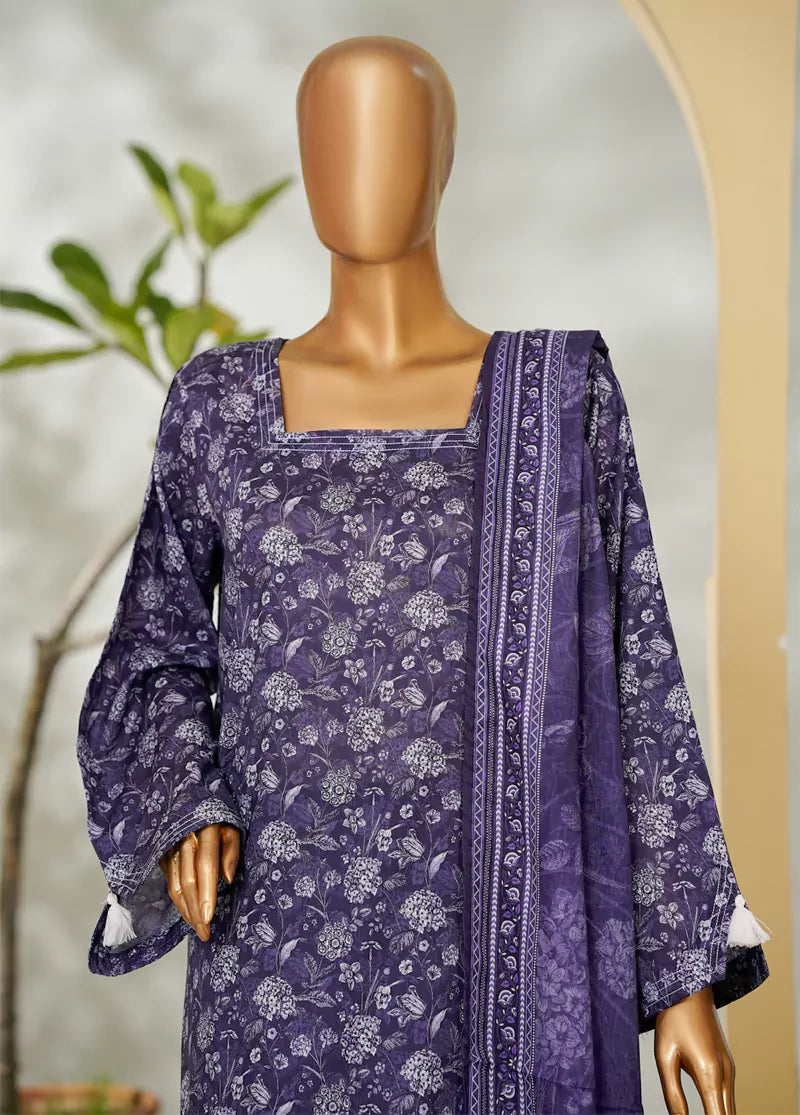 3 Piece Printed Purple Color Lawn Shirt with Trouser & Dupatta