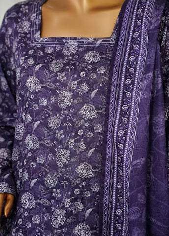 3 Piece Printed Purple Color Lawn Shirt with Trouser & Dupatta
