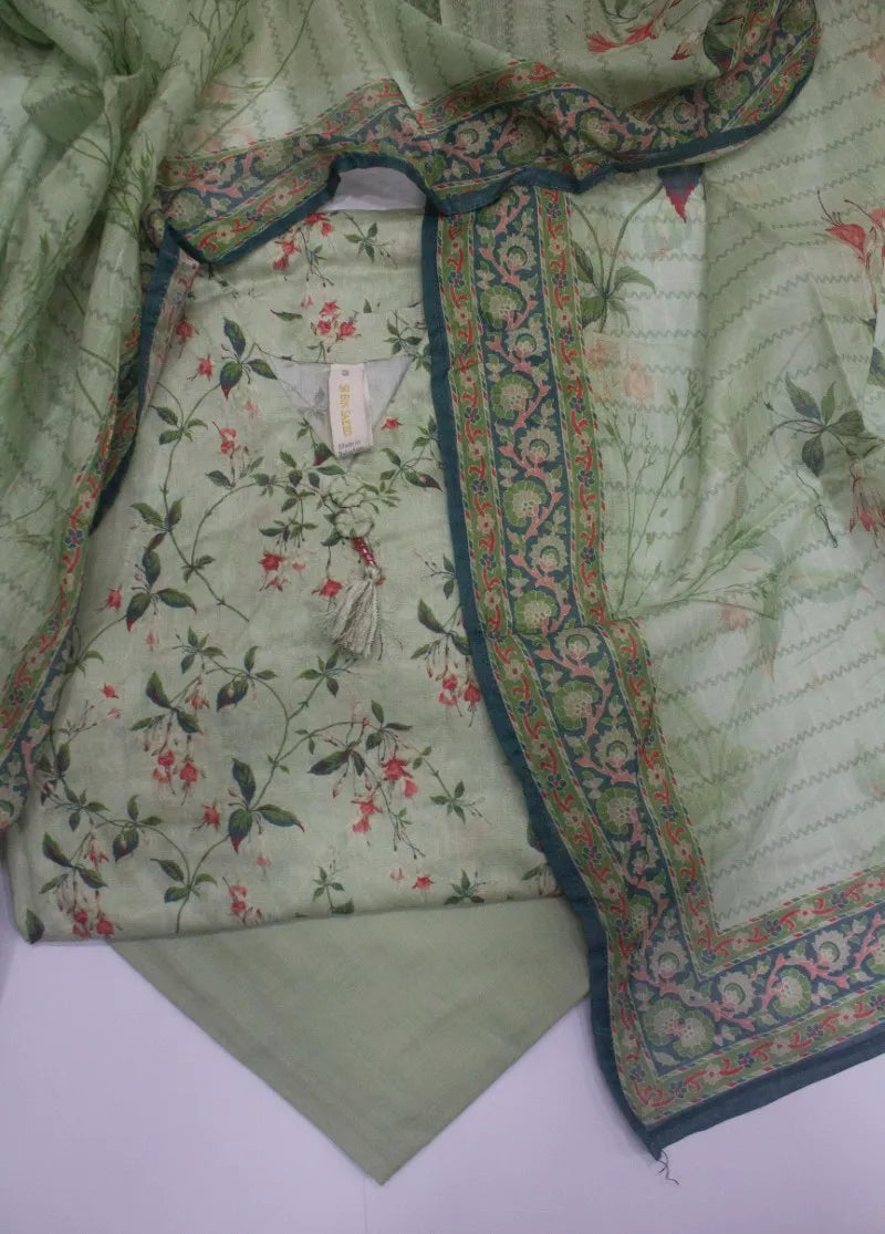 3 Piece Printed Stitched Mint Green Color Lawn Shirt with Trouser & Dupatta