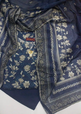 3 Piece Printed Stitched Navy Blue Color Lawn Shirt with Trouser & Dupatta