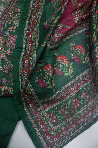 3 Piece Printed Stitched Bottle Green Color Lawn Shirt with Trouser & Dupatta