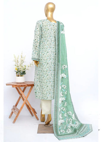 3 Piece Printed Stitched Mint Green Color Lawn Shirt with Trouser & Dupatta