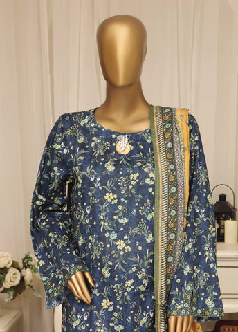 3 Piece Printed Stitched Teal Color Lawn Shirt with Farshi Shalwar & Dupatta