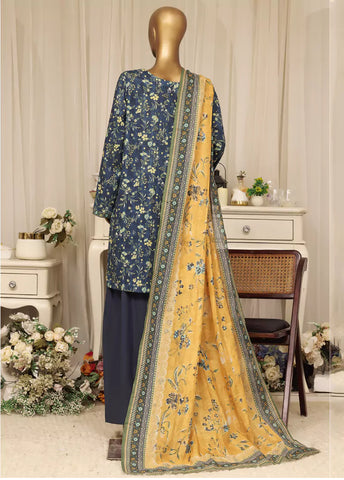 3 Piece Printed Stitched Teal Color Lawn Shirt with Farshi Shalwar & Dupatta