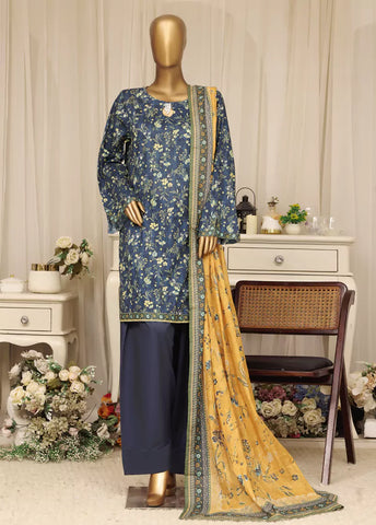 3 Piece Printed Stitched Teal Color Lawn Shirt with Farshi Shalwar & Dupatta