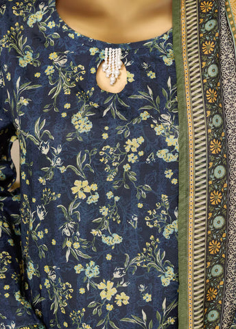 3 Piece Printed Stitched Teal Color Lawn Shirt with Farshi Shalwar & Dupatta