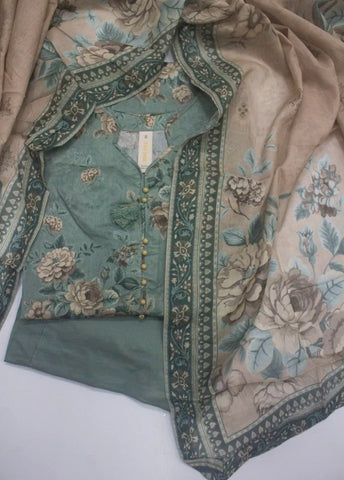 3 Piece Printed Stitched Steel Blue Color Lawn Shirt with Trouser & Dupatta