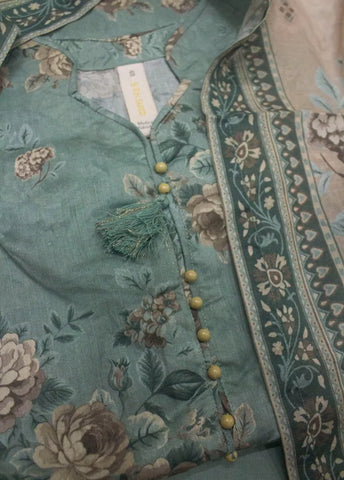 3 Piece Printed Stitched Steel Blue Color Lawn Shirt with Trouser & Dupatta