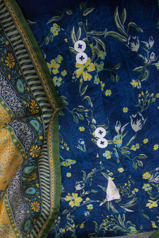 3 Piece Printed Stitched Navy Blue Color Lawn Shirt with Trouser & Dupatta