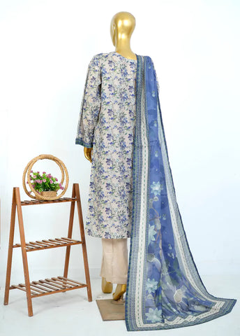 3 Piece Printed Stitched Beige Color Lawn Shirt with Trouser & Dupatta