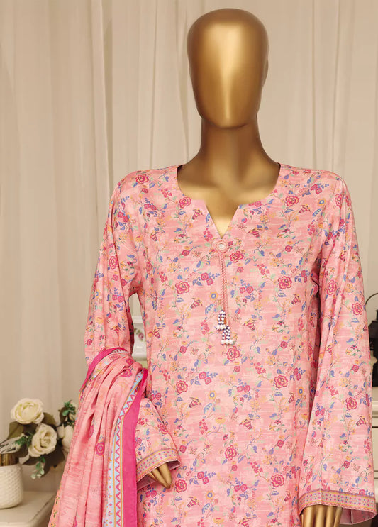 3 Piece Printed Stitched Flamingo Pink Color Lawn Shirt with Farshi Shalwar & Dupatta